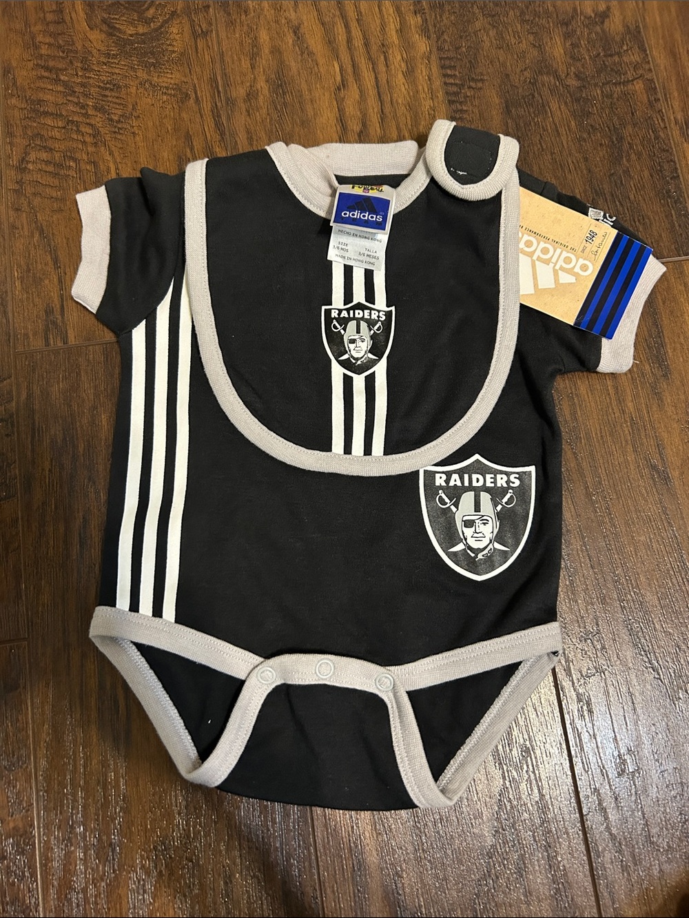 Adidas Black & Gray Raiders Infant One-Piece Bodysuit with Bib